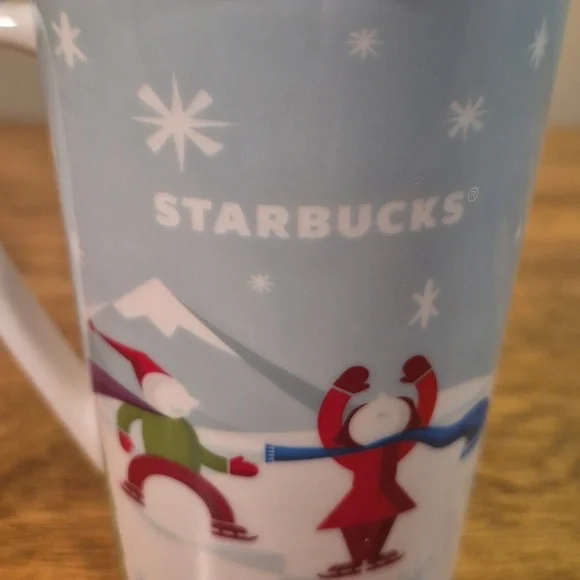 STARBUCKS 2011 Festive Holiday Skaters and Sledding Dog Mug with 3D Airplane - Picture 8 of 15